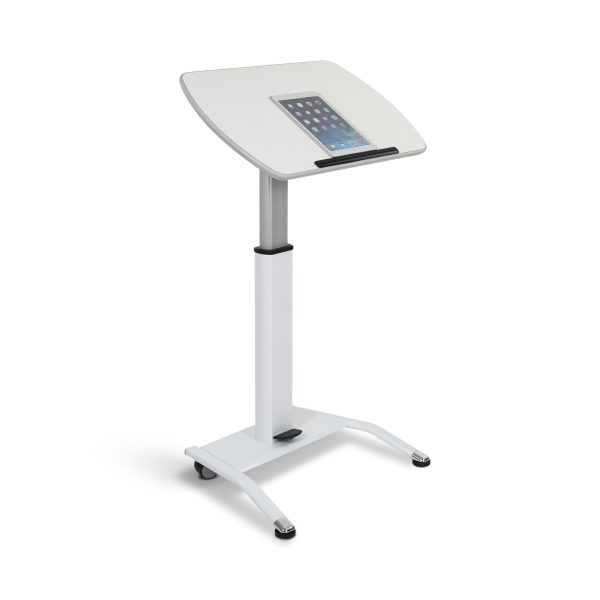 Luxor LX-PNADJ-WH Pneumatic Adjustable-Height Lectern   Mobile Standing Desk - White For Sale - Image 2